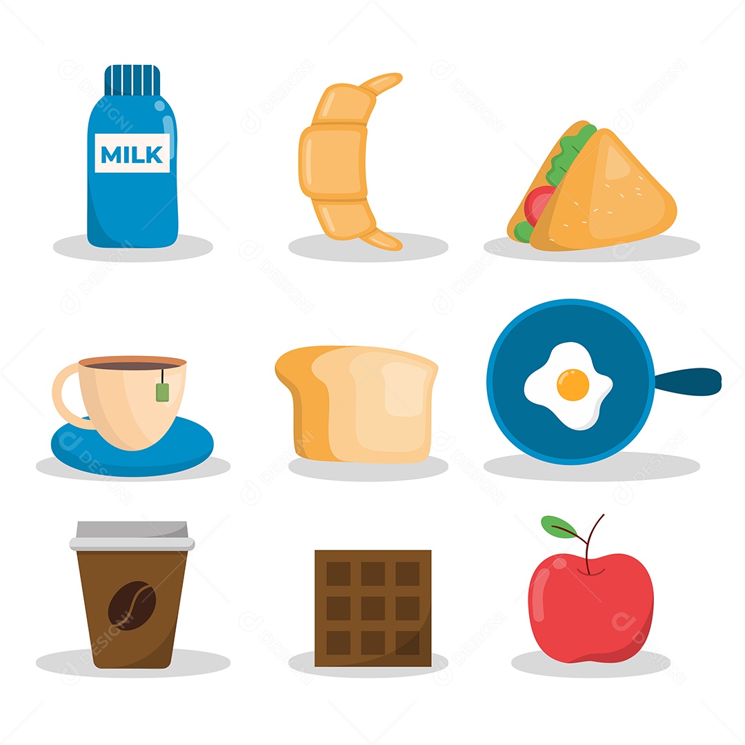 Conjuntos de Comida de Café da Manhã Vetor EPS