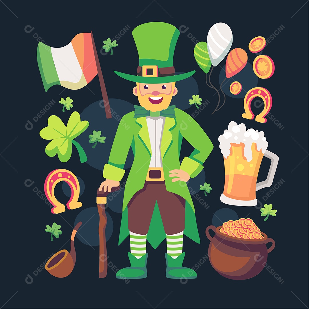 Conjunto de Elementos do Dia de São Patrício Vetor EPS