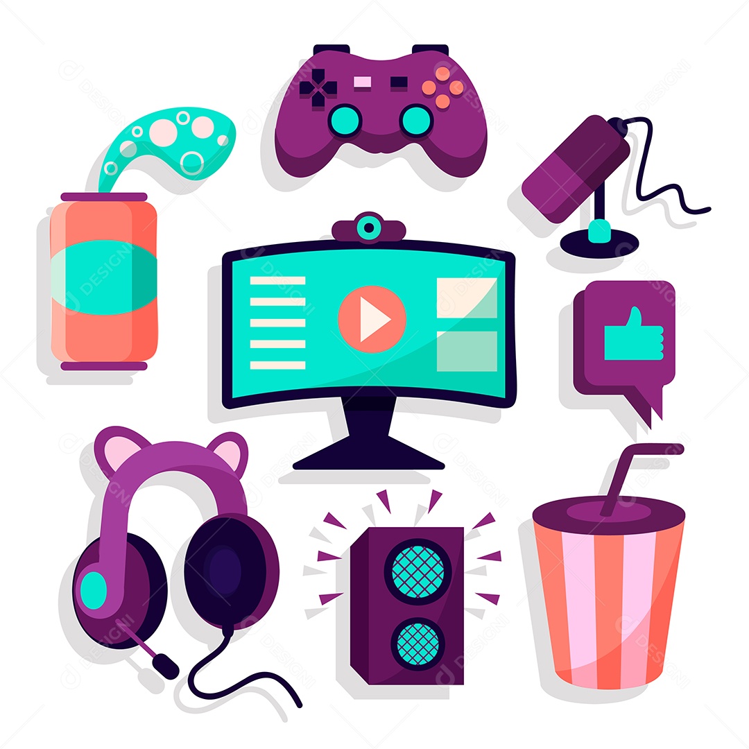Conjunto de Elementos de Jogos Online Ilustração Vetor EPS