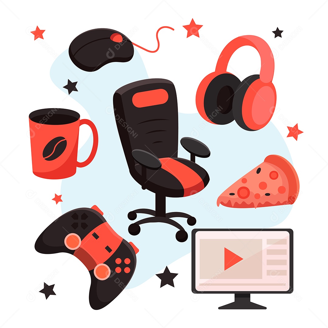 Conjunto de Elementos de Jogos Online Ilustração Vetor EPS