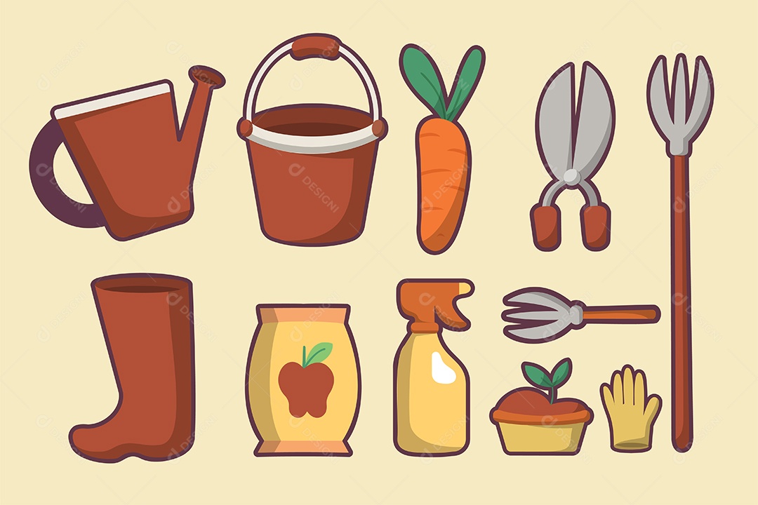 Elementos de Jardinagem Ilustração Vetor EPS