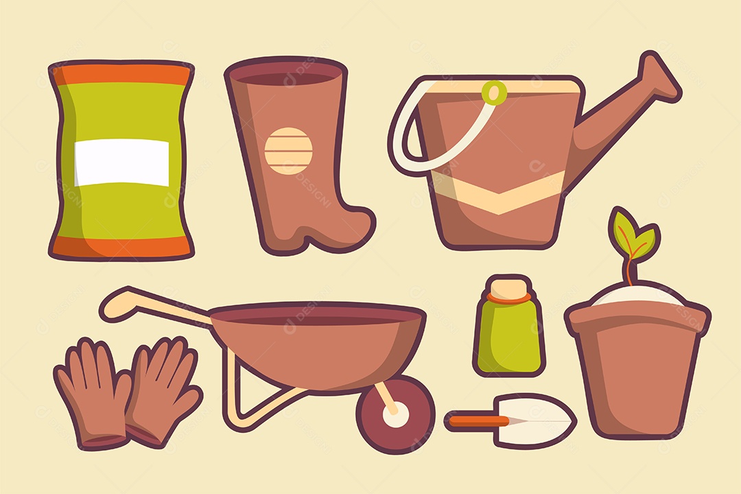 Elementos de Jardinagem Ilustração Vetor EPS