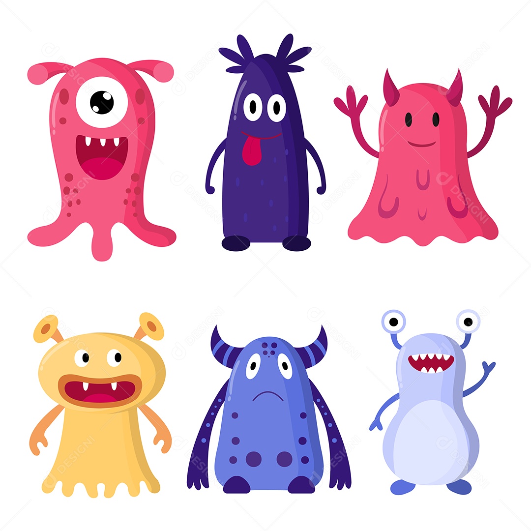 Conjunto de Monstros Fofos Ilustração Vetor EPS
