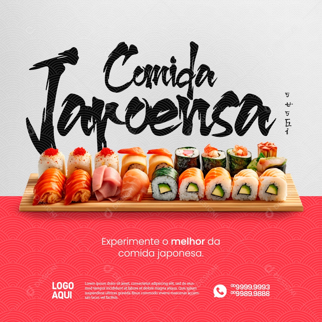 Experimente o Melhor da Comida Japonesa Social Media PSD Editável