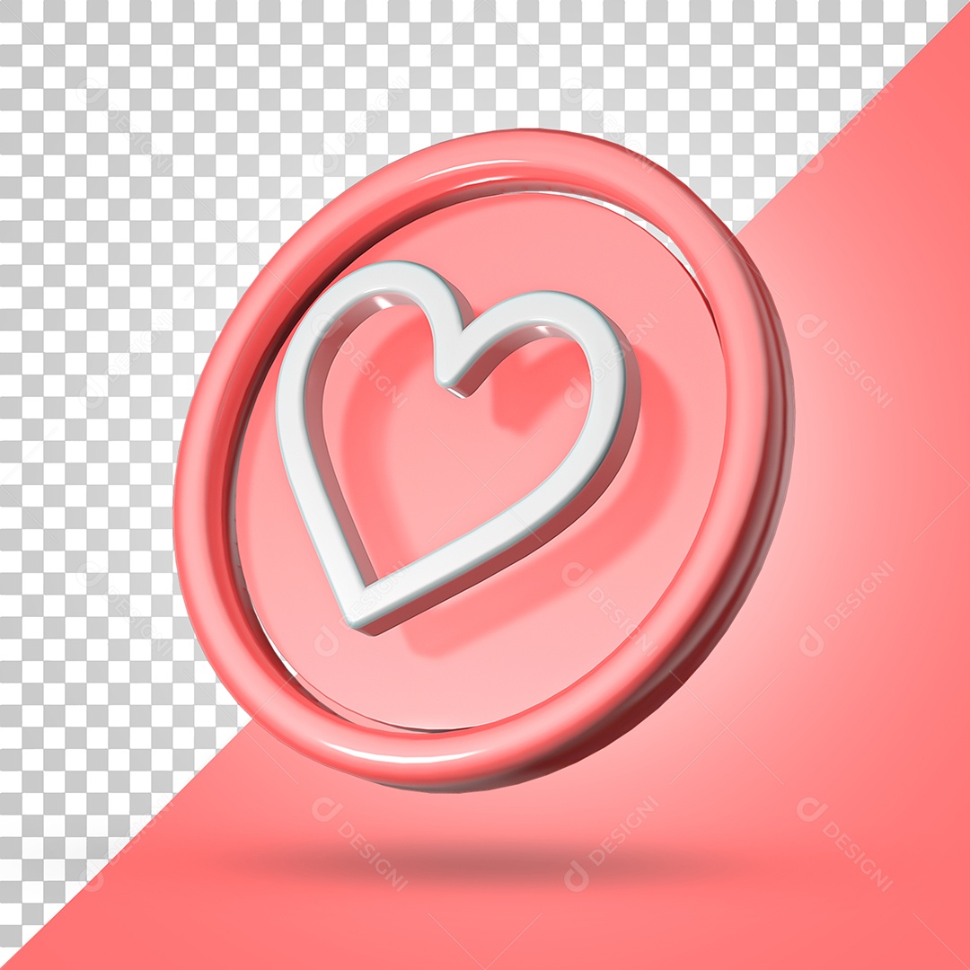 Selo 3D Coração Para Composição PSD
