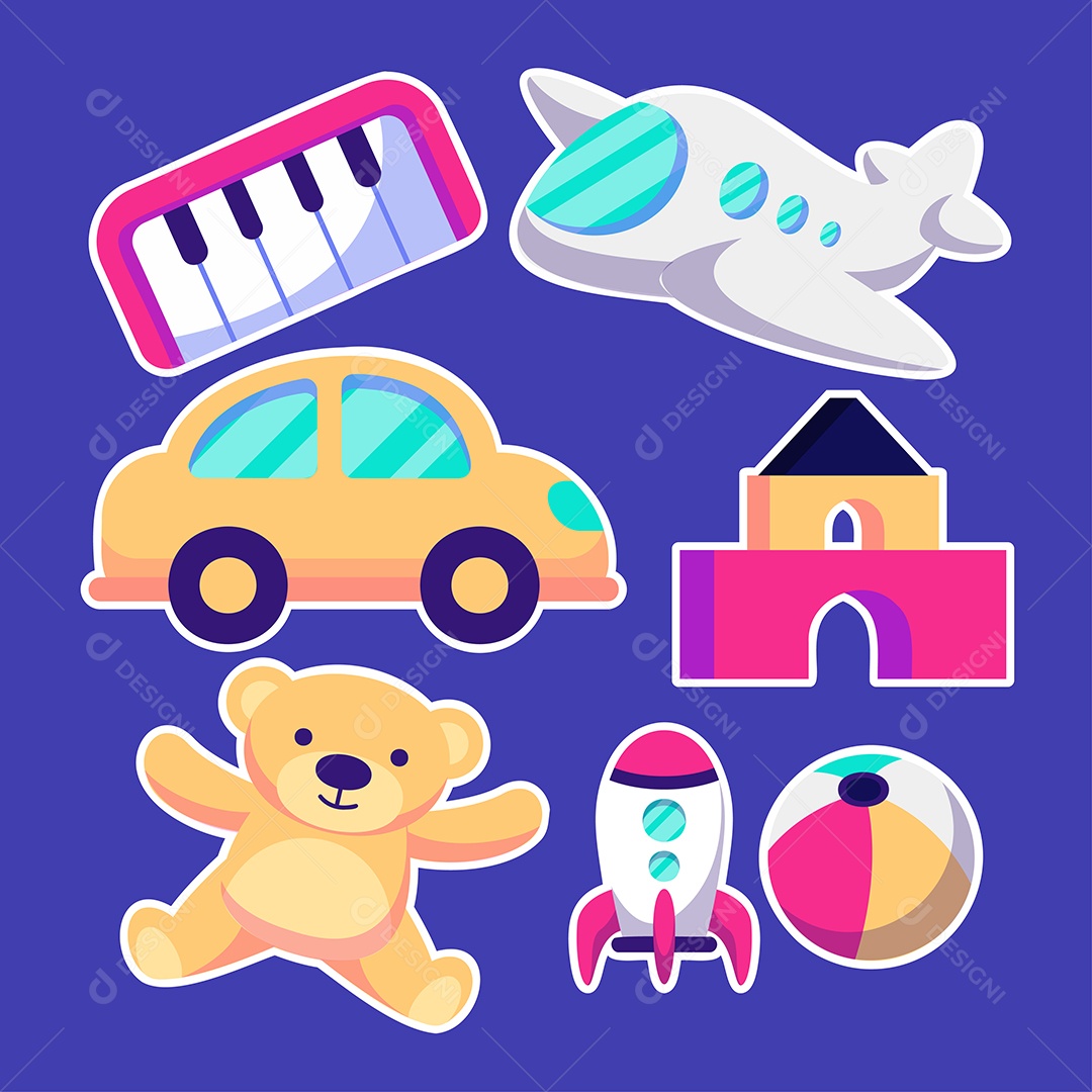 Conjunto de Desenhos de Brinquedos Ilustração Vetor EPS