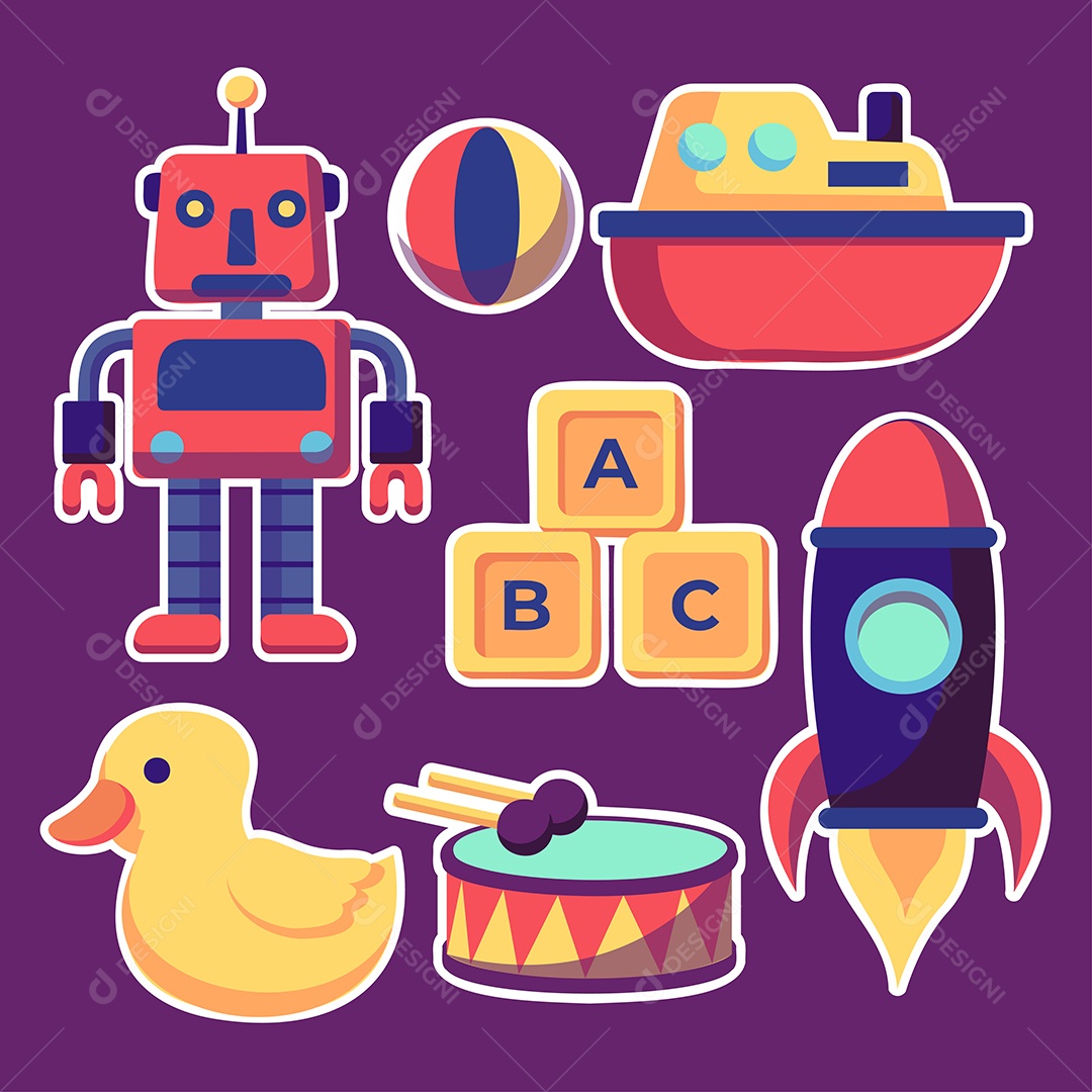 Conjunto de Desenhos de Brinquedos Ilustração Vetor EPS