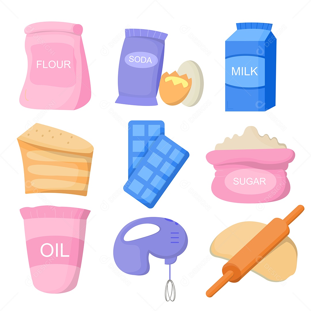 Conjunto de Ingredientes de Cozinheiro Ilustração Vetor EPS