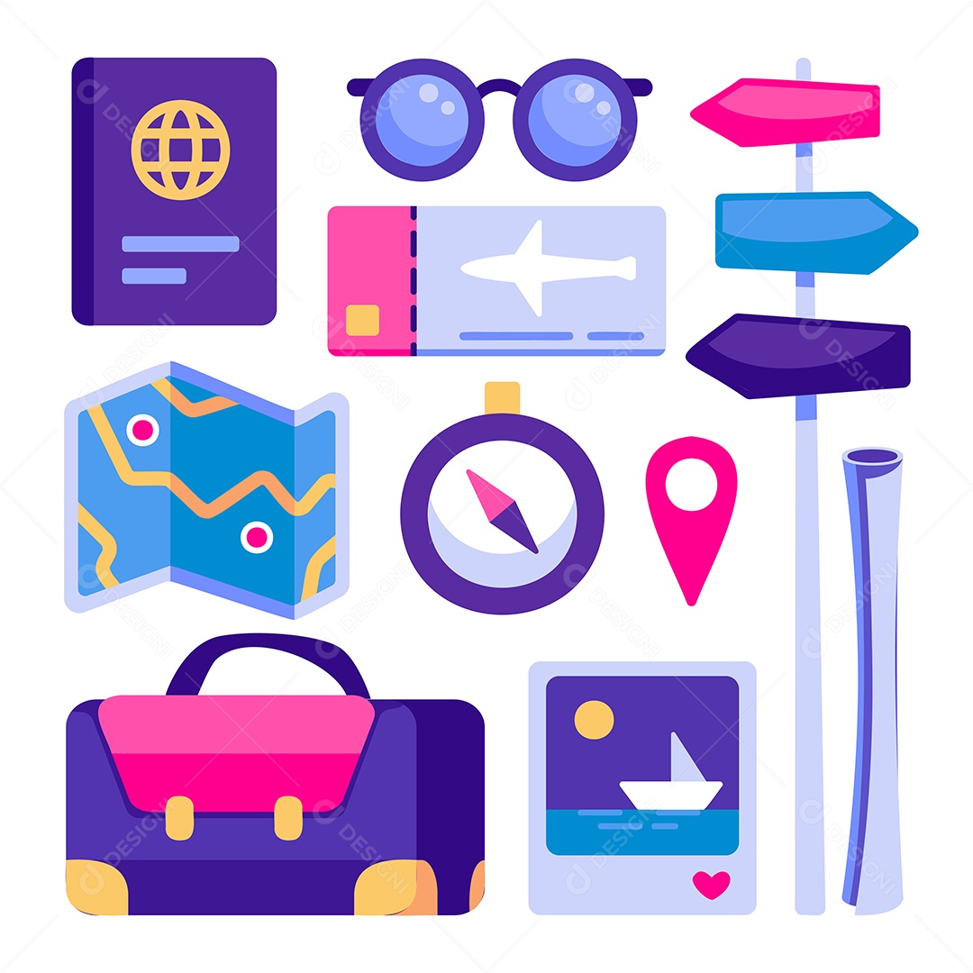 Elementos de Viagem Ilustração Vetor EPS