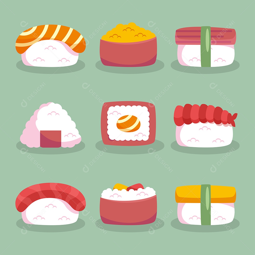 Conjunto de Sushi de Diferentes Tipos Vetor EPS
