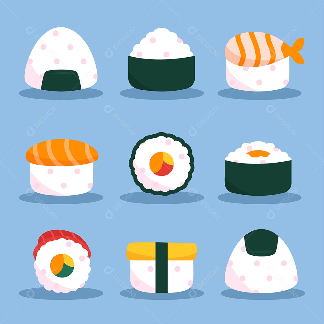 Conjunto de Sushi de Diferentes Tipos Vetor EPS