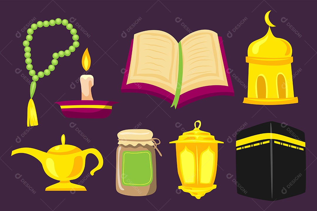 ícones de celebração islâmica árabe do Ramadã Vetor EPS