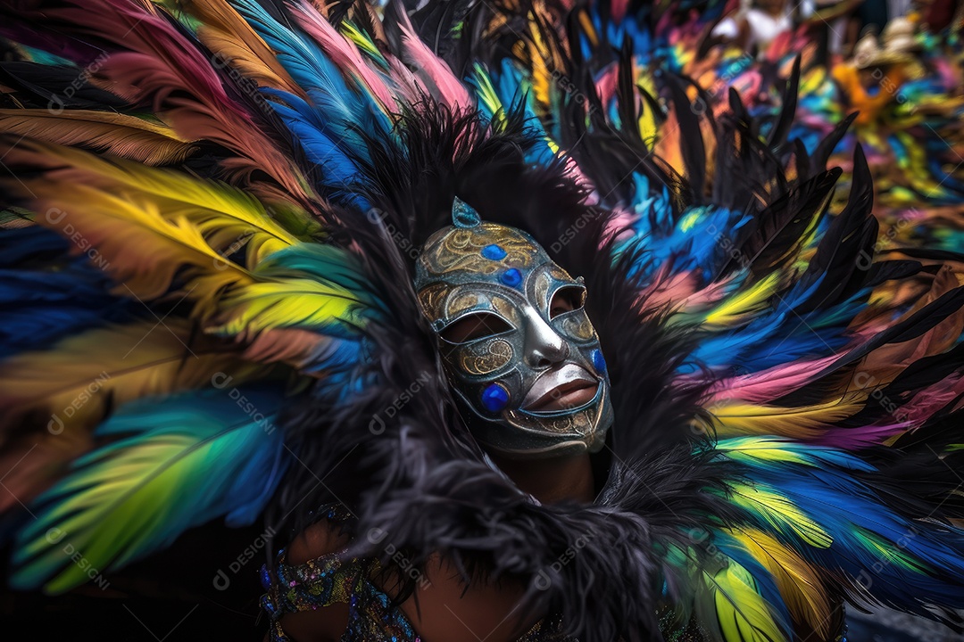 Foliões exuberantes celebram o carnaval com cores e movimentos hipnotizantes.