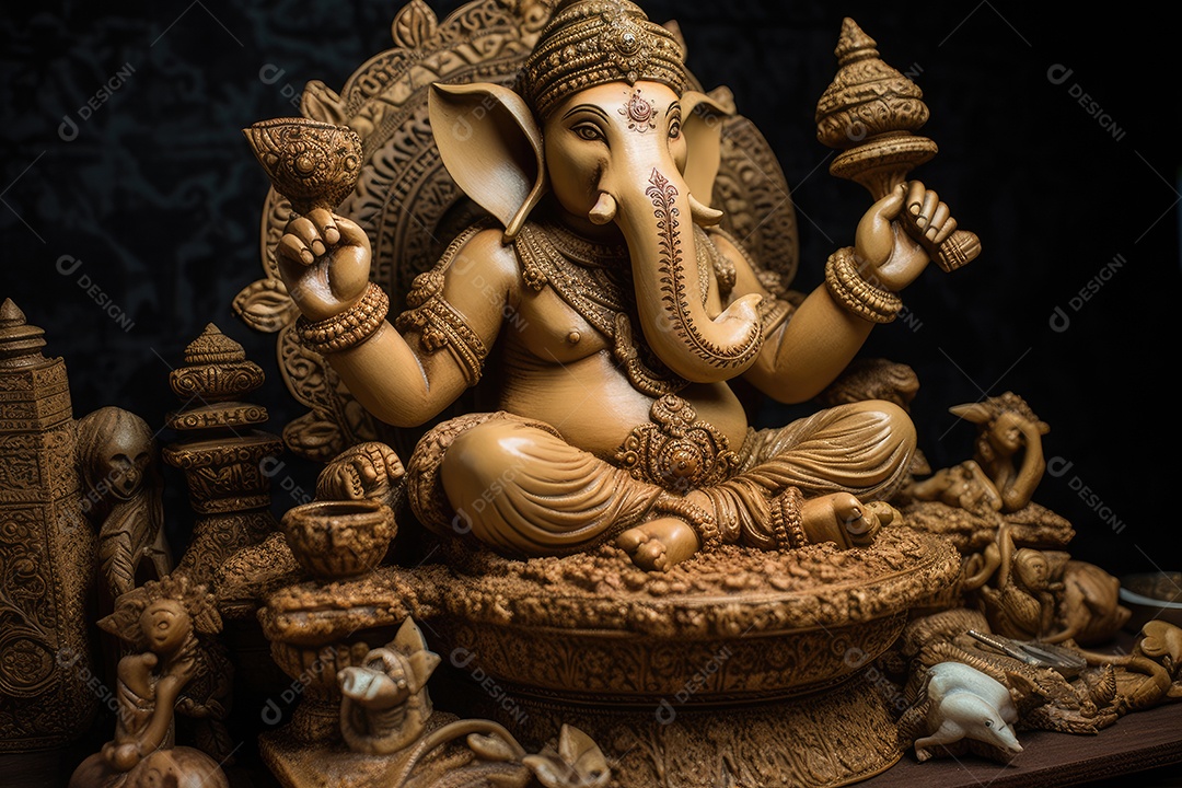 Ganesha, o deus hindu com ratos dançantes.