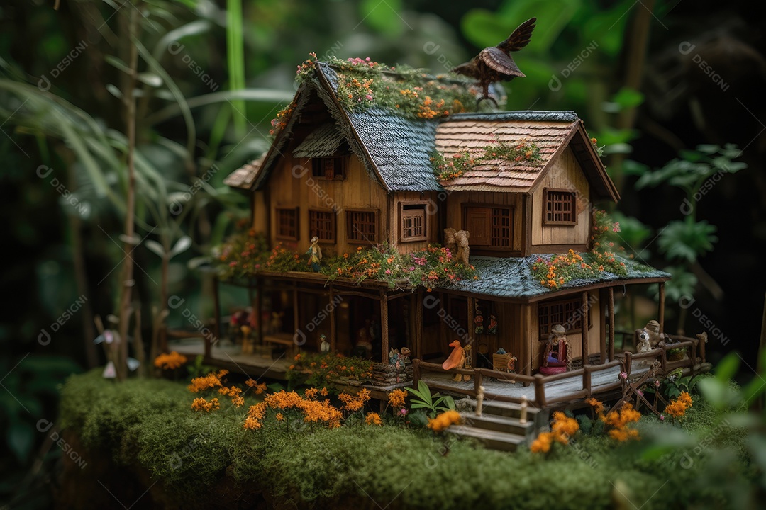 Casa aconchegante em floresta exuberante.