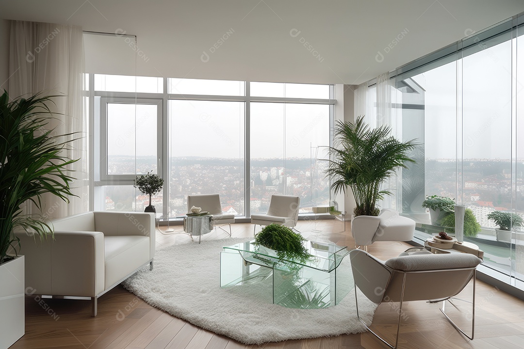 Apartamento moderno e elegante com vistas panorâmicas urbanas.