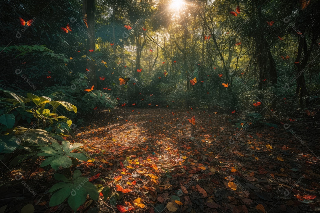 Floresta exótico no topo da palmeira, meandros do riacho.