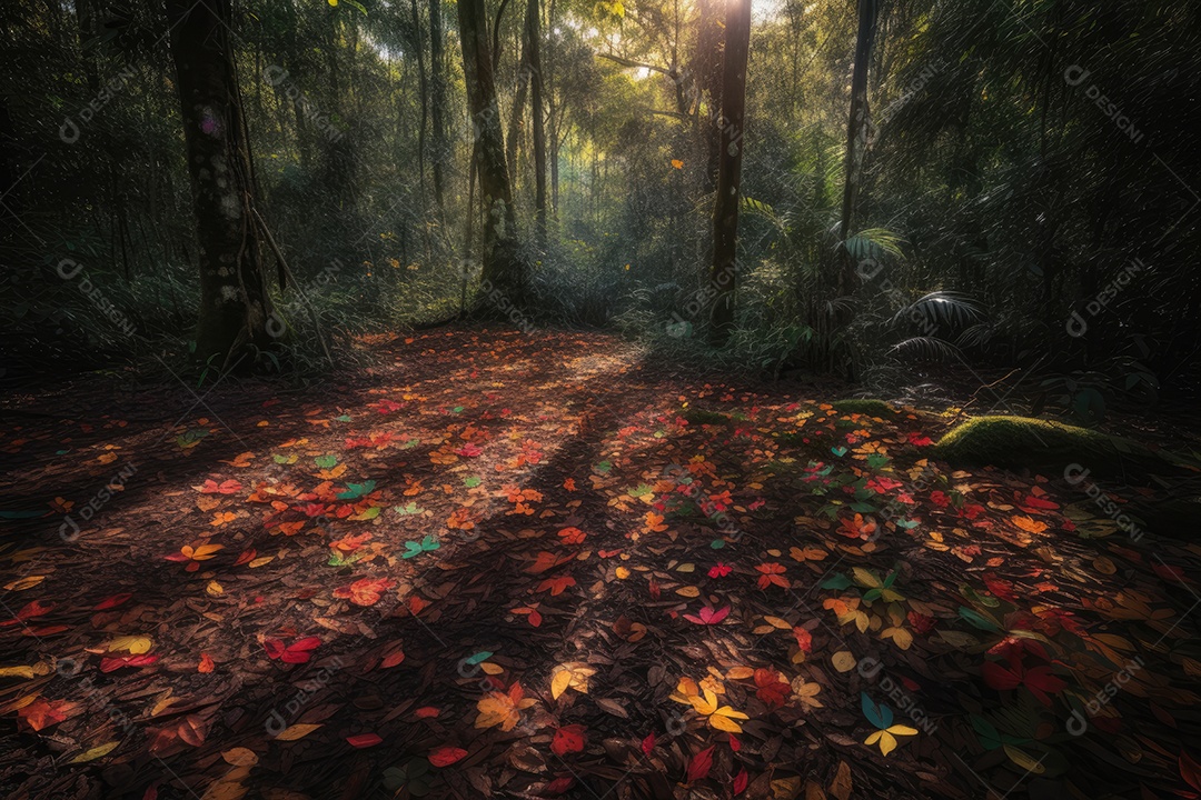 Floresta exótico no topo da palmeira, meandros do riacho.