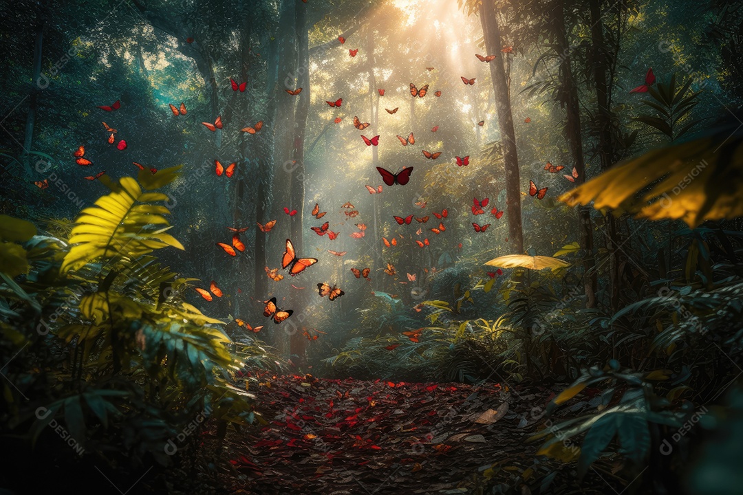 Floresta exótico no topo da palmeira, meandros do riacho.