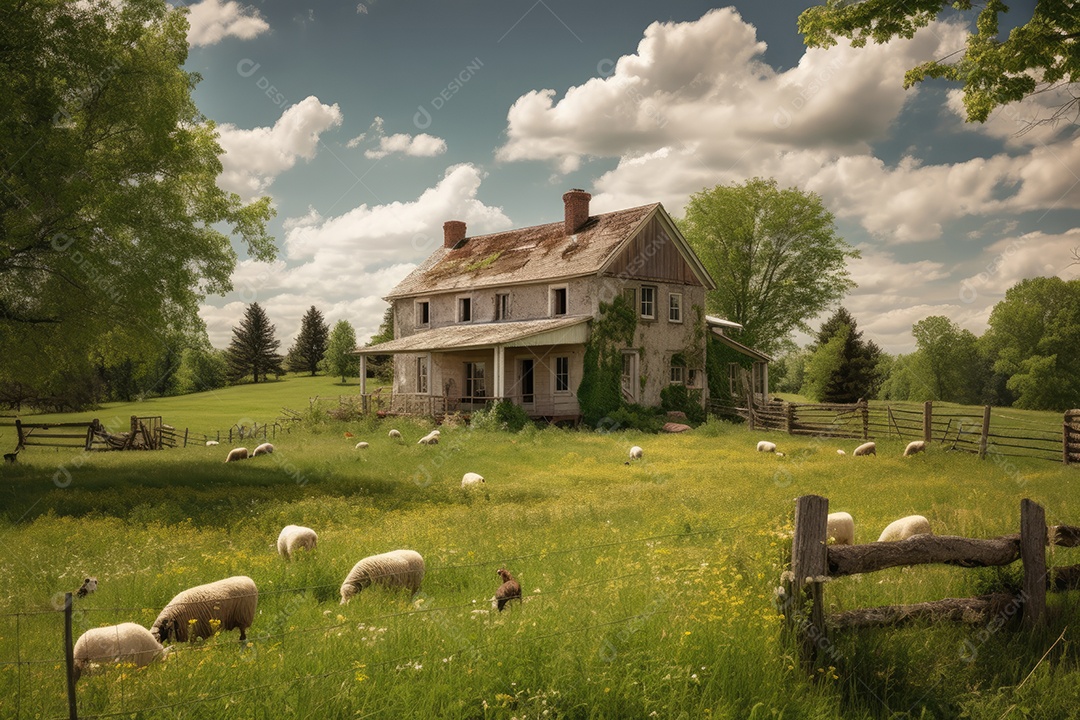 Quinta serena: casa, animais e natureza em harmonia.