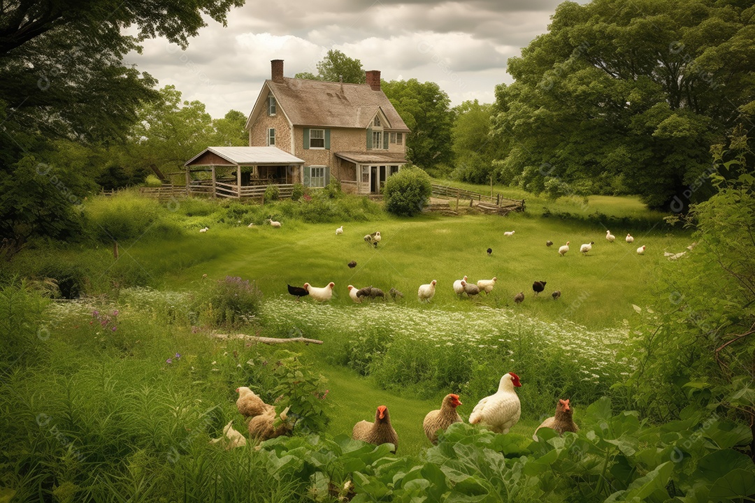 Quinta serena: casa, animais e natureza em harmonia.