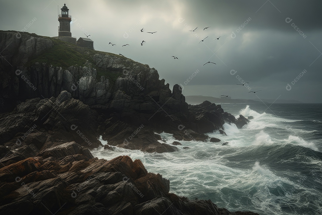 Luz guia solitária em noite tempestuosa