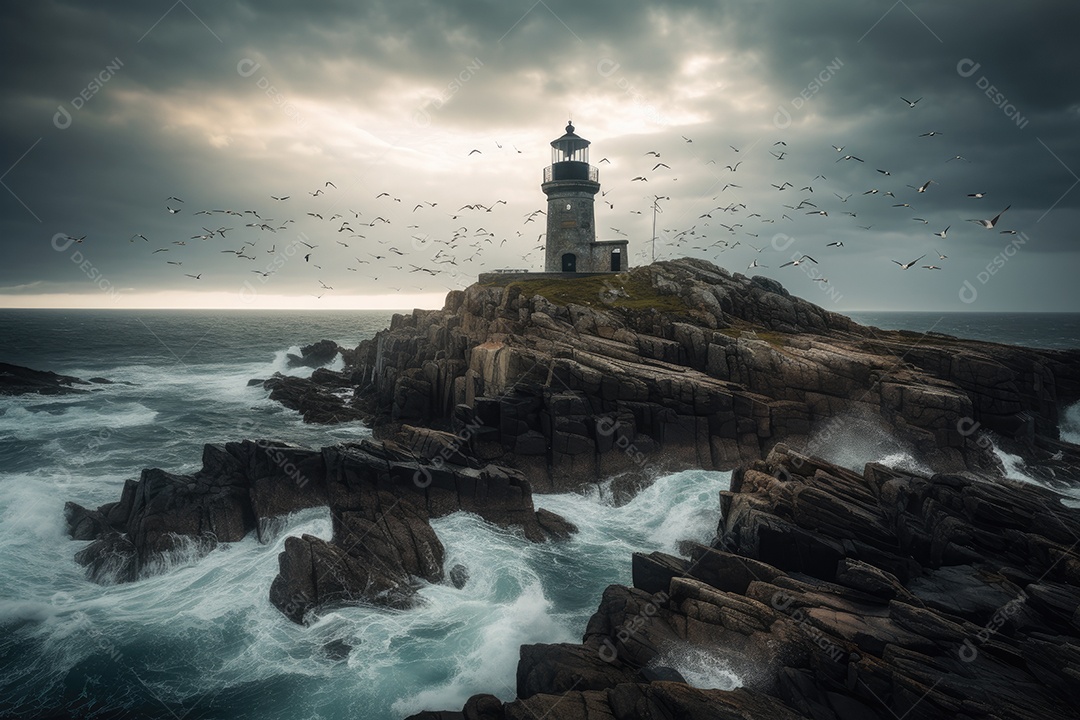 Luz guia solitária em noite tempestuosa