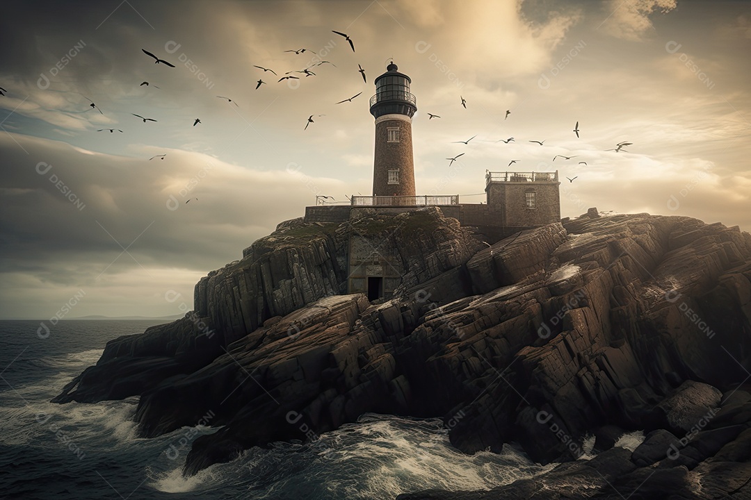 Luz guia solitária em noite tempestuosa