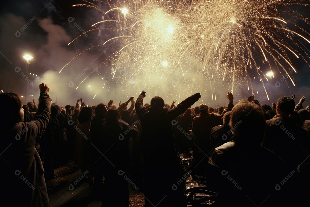 Contagem regressiva, fogos de artifício e abraços na festa de Réveillon.