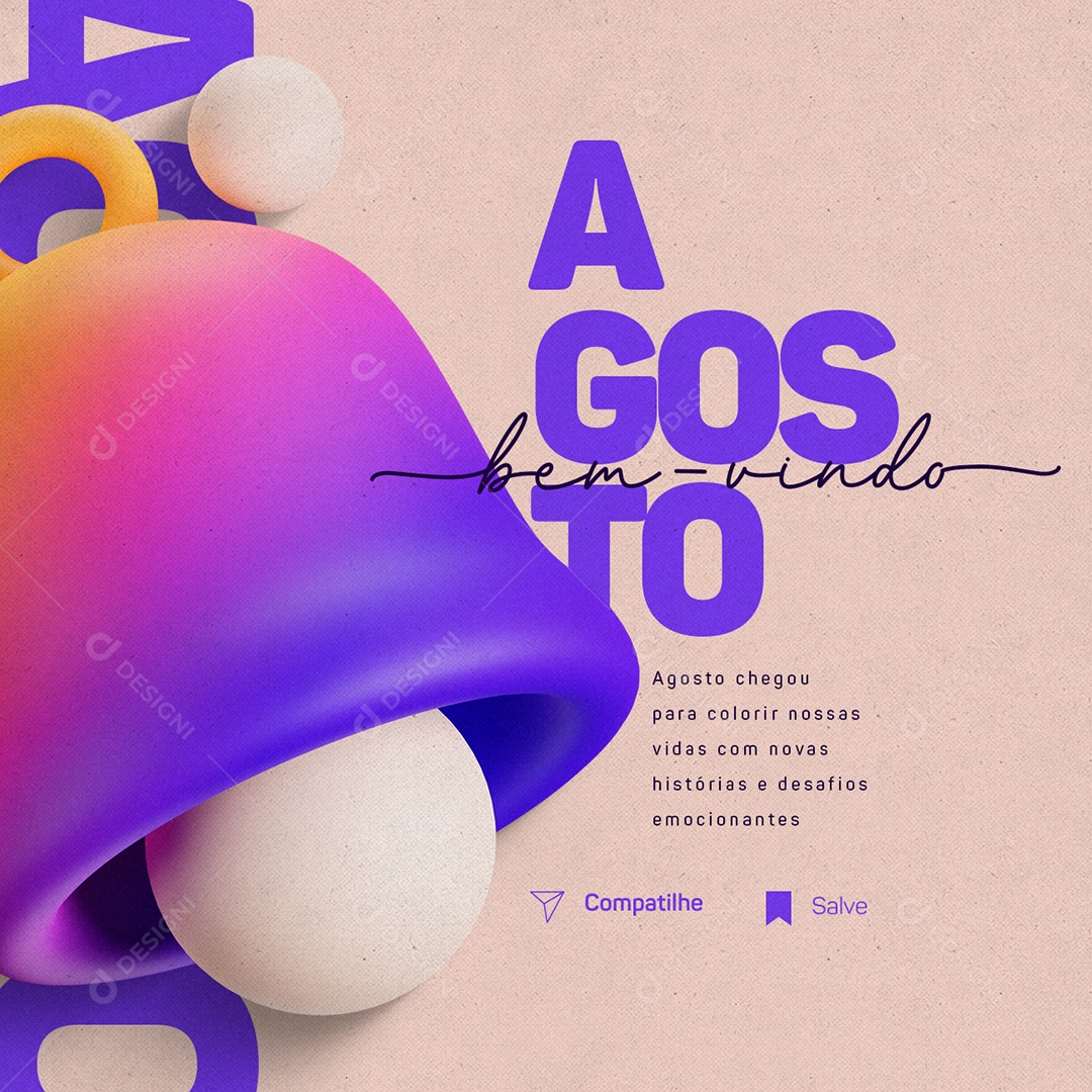 Bem-Vindo Agosto Chegou para Colorir Social Media PSD Editável