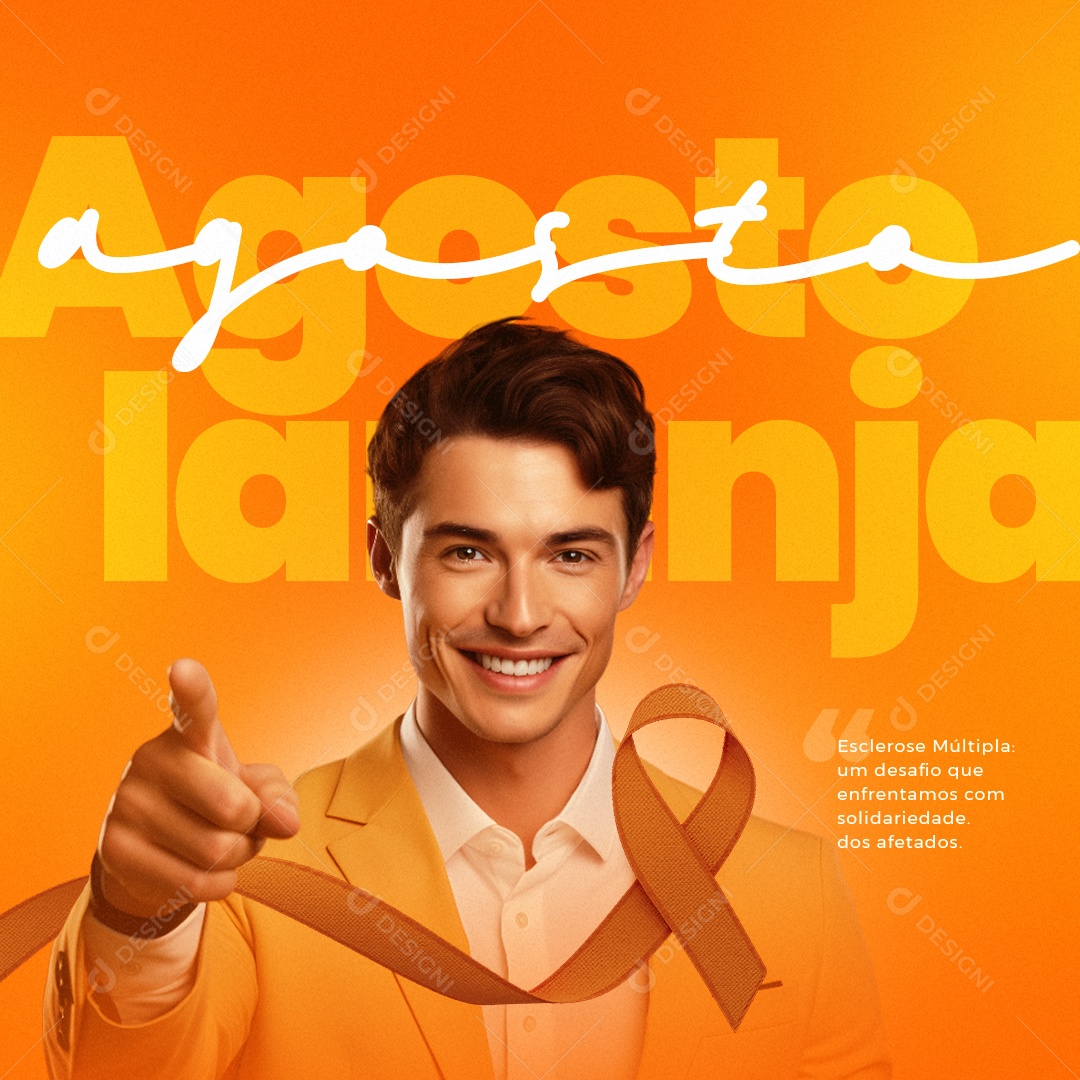 Agosto Laranja Esclerose Múltipla um Desafio que Enfrentamos com Solidariedade Social Media PSD Editável