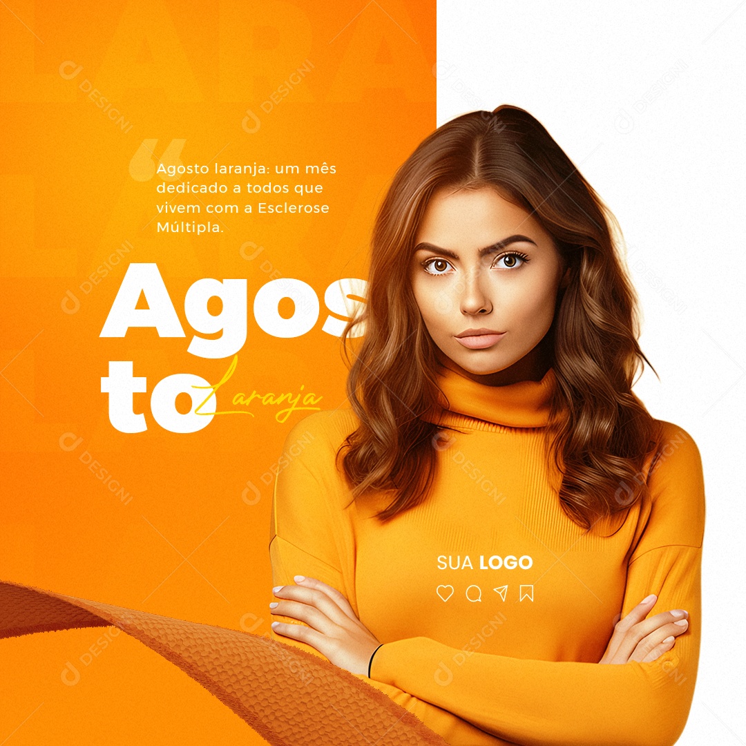 Agosto Laranja um Mês Dedicado a Todos que Vivem com a Esclerose Múltipla Social Media PSD Editável