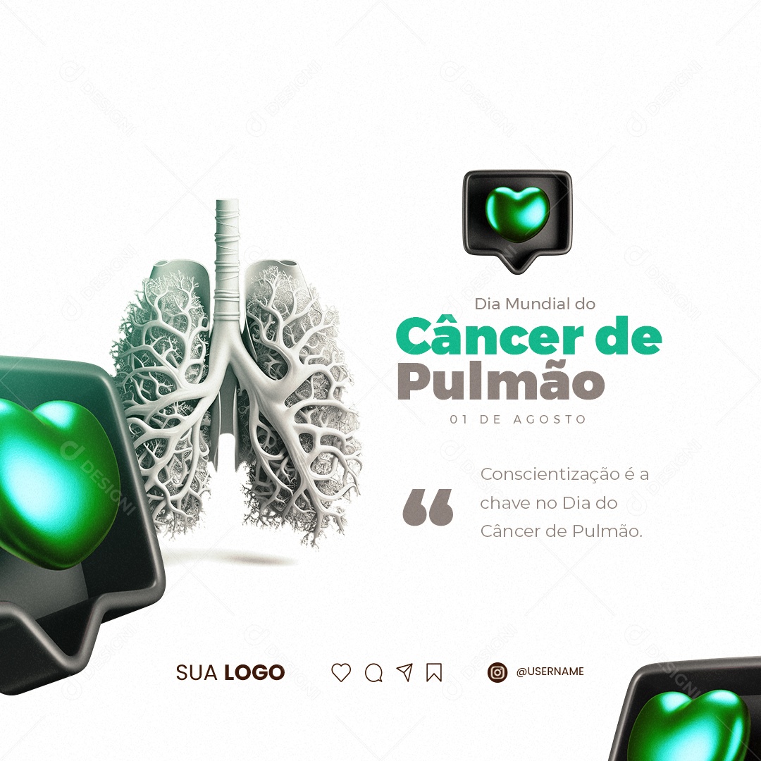 Dia Mundial do Câncer de Pulmão Conscientização é a Chave Social Media PSD Editável