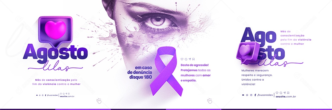 Agosto Lilás Carrossel Em Caso de Denúncia Disque 180 Social Media PSD Editável