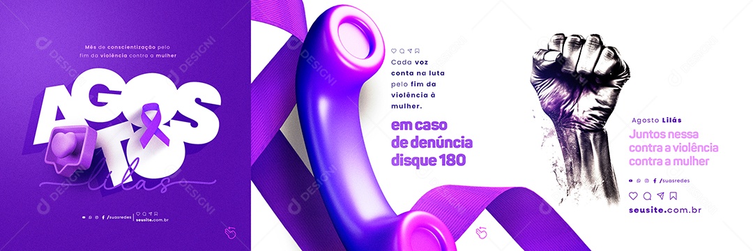 Agosto Lilás Carrossel Cada Voz Conta na Luta pelo Fim Social Media PSD Editável