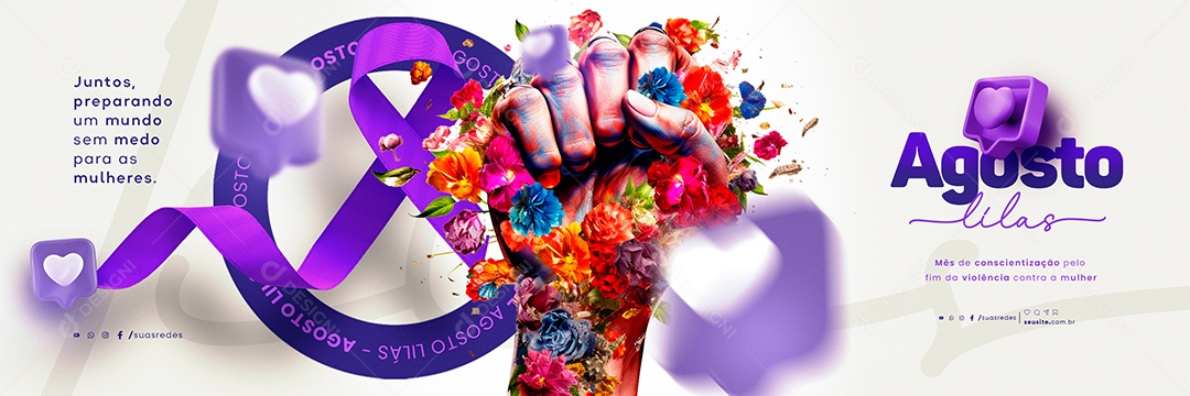 Agosto Lilás Carrossel Mês de Conscientização pelo Fim da Violência Social Media PSD Editável