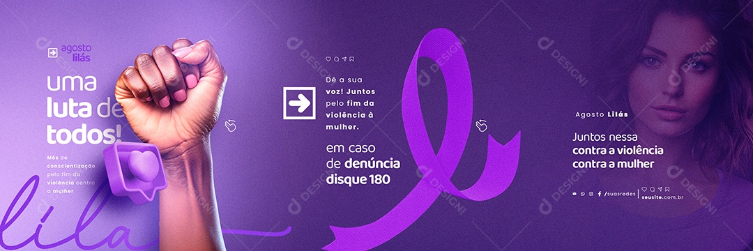 Agosto Lilás Carrossel Uma Luta de Todos Social Media PSD Editável