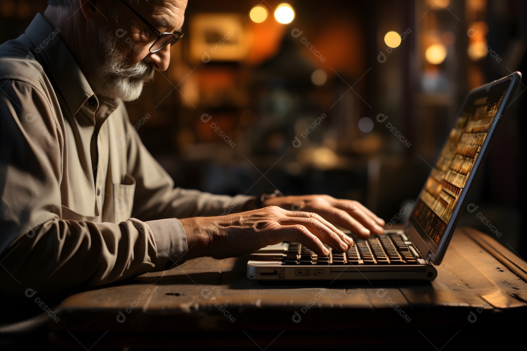 Homem escritor sentado usando computador