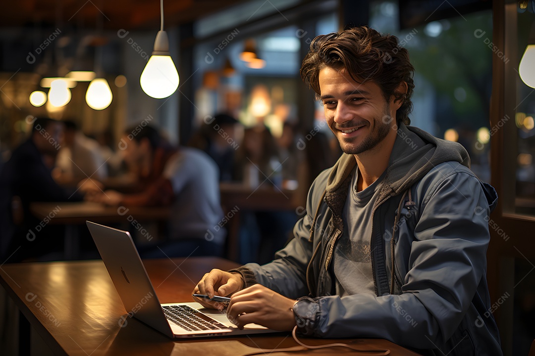 Homem escritor sentado usando computador
