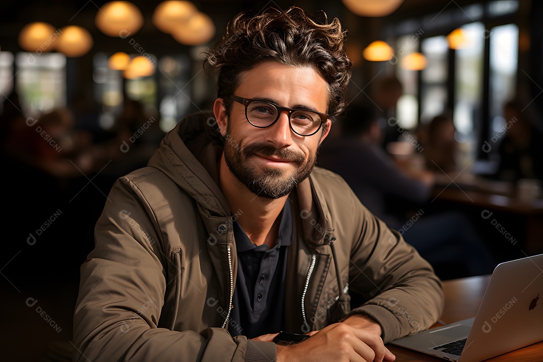 Homem escritor sentado usando computador