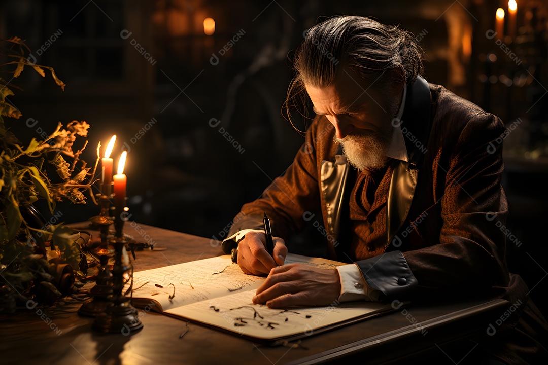 Homem escritor sentado usando computador