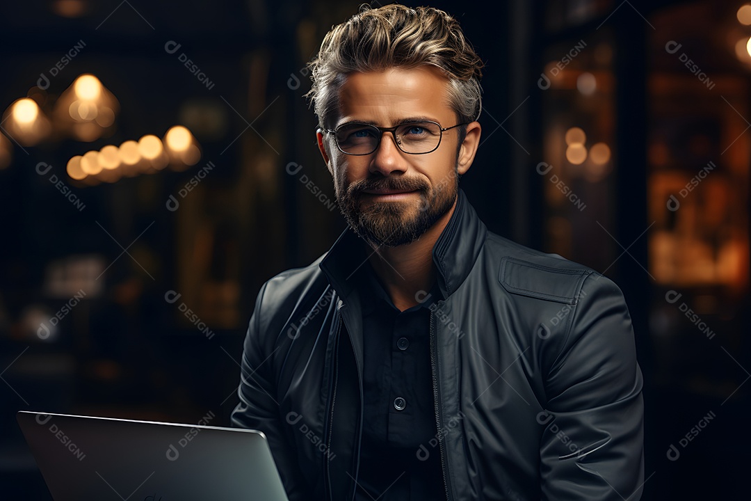 Homem escritor sentado usando computador