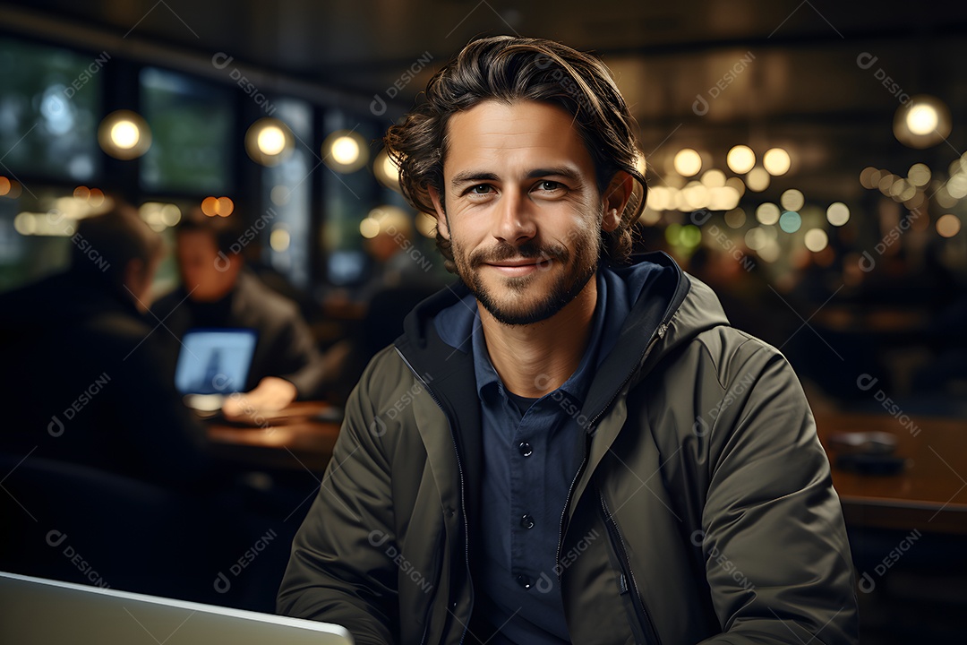 Homem escritor sentado usando computador