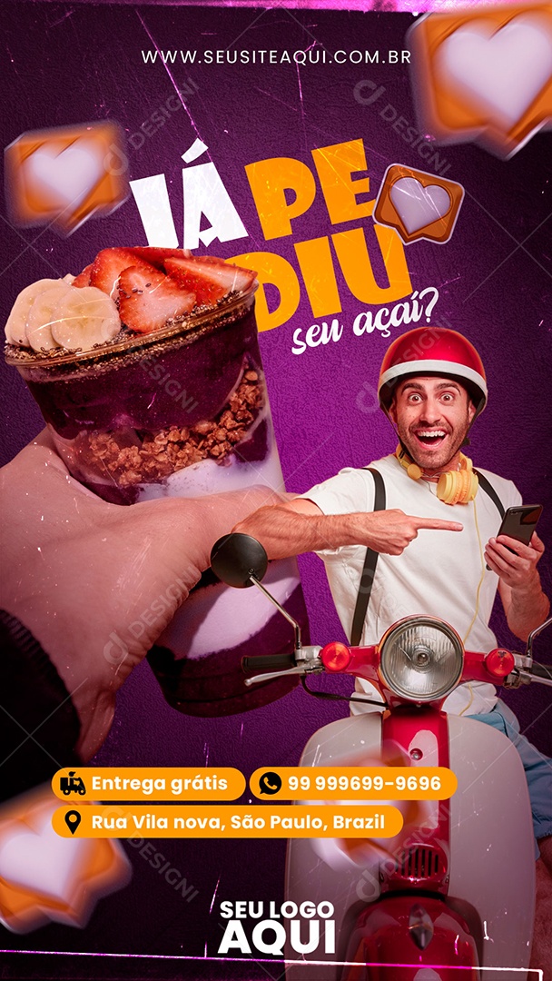 Story Já Pediu Seu açaí Social Media PSD Editável
