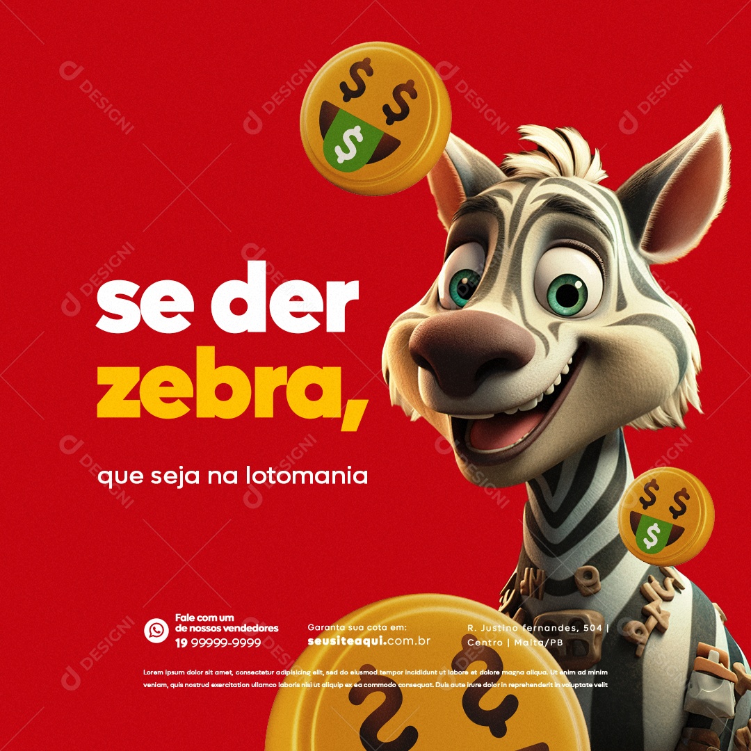 Lotérica Se der Zebra Que Seja na Lotomania Social Media PSD Editável