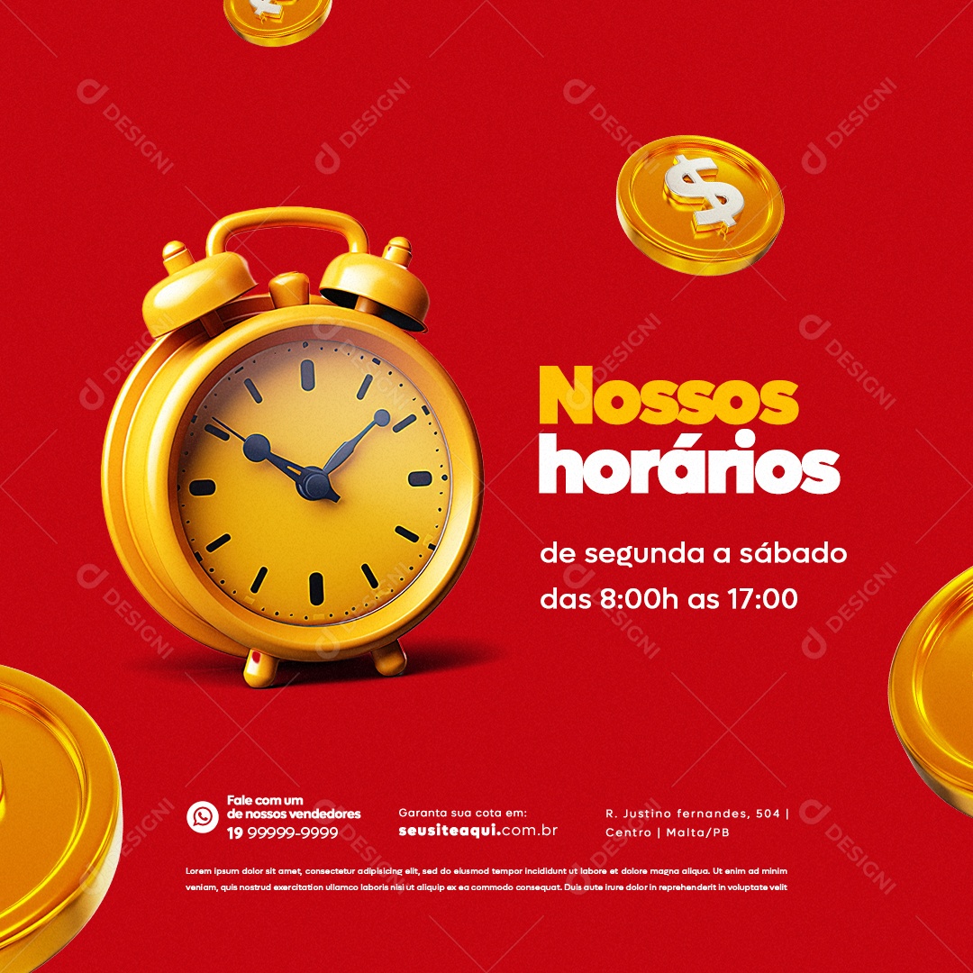 Lotérica Nossos Horários de Segunda a Sábado Social Media PSD Editável