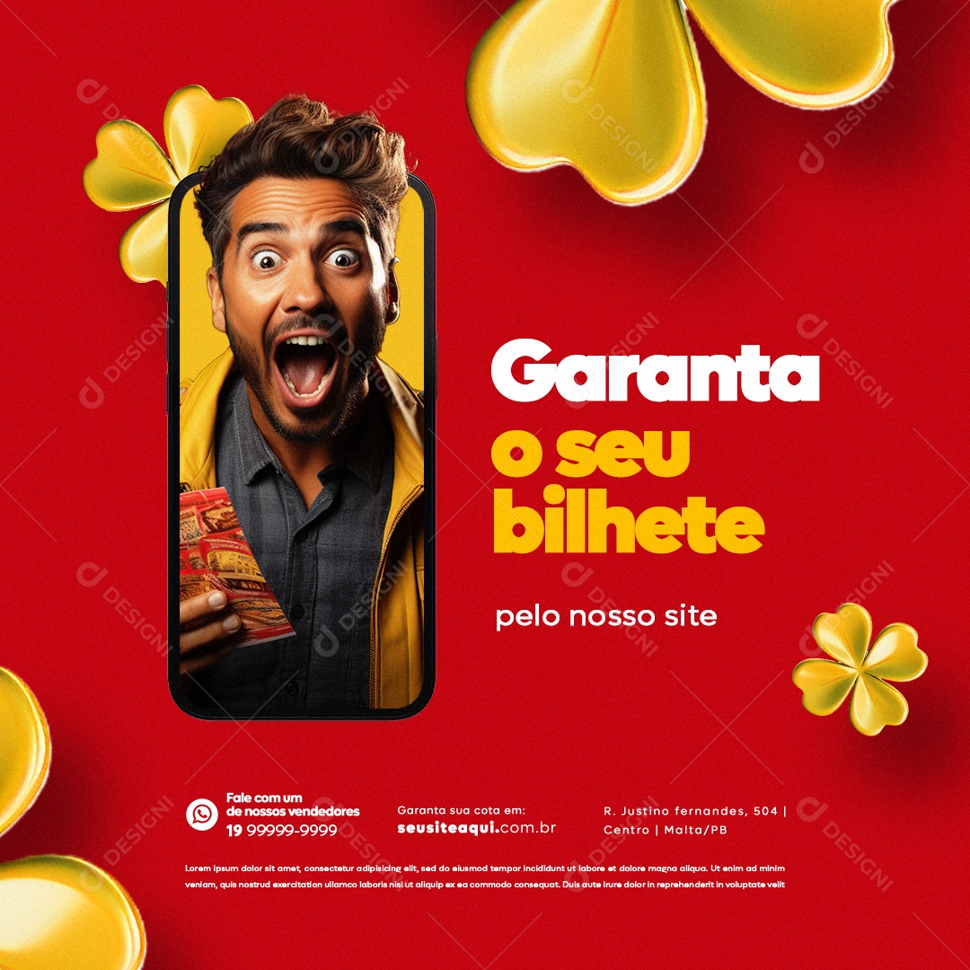 Lotérica Garanta o Seu Bilhete Pelo Nosso Site Social Media PSD Editável