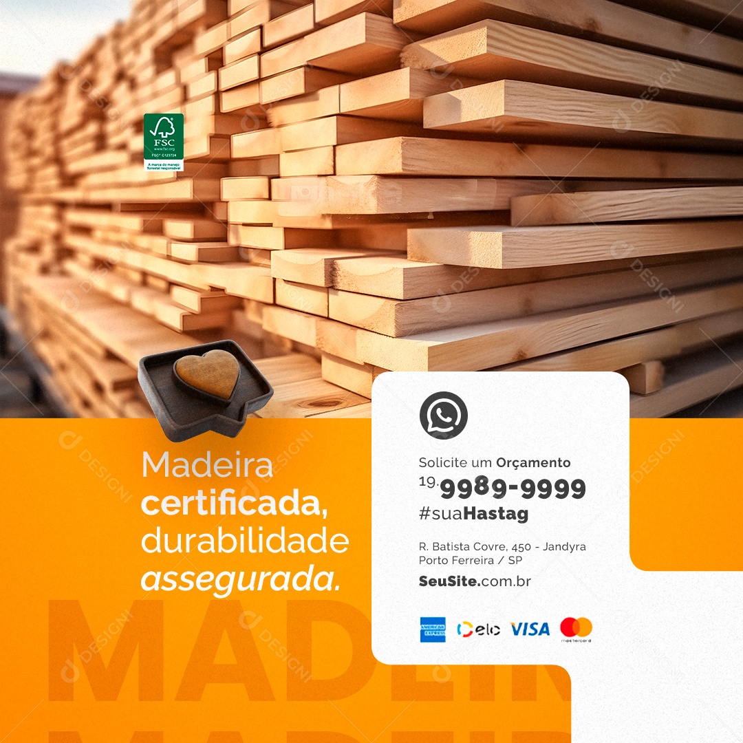 Social Media Madeira Certificada Durabilidade assegurada Madeireira PSD Editável