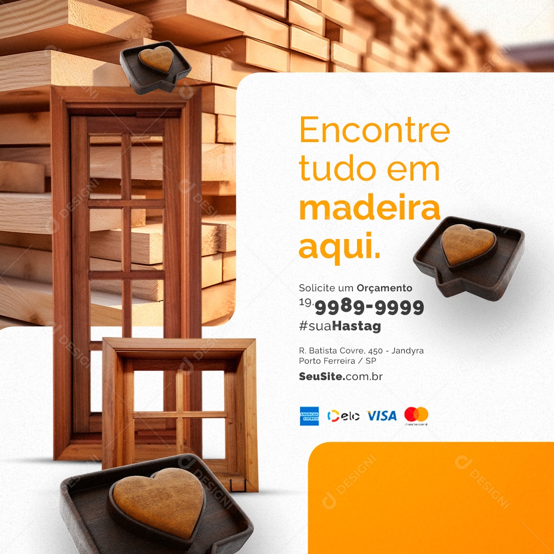 Madeireira Encontre Tudo em Madeira Aqui Social Media PSD Editável