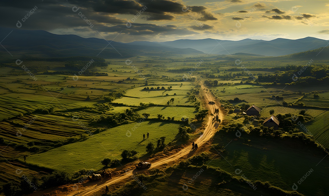 Vista da estrada de terra da zona rural